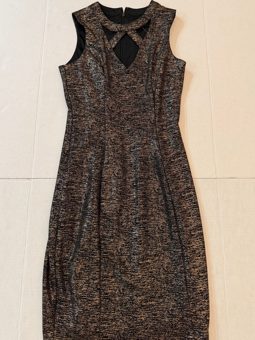 Guess Metallic Black Gold Geometric Cutout Sheath Party Dress